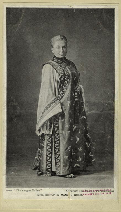 Frontispiece portrait of Bird in her Manchu dress from The Yangtze Valley and Beyond (1900). Public domain, accessed via the New York Public Library.