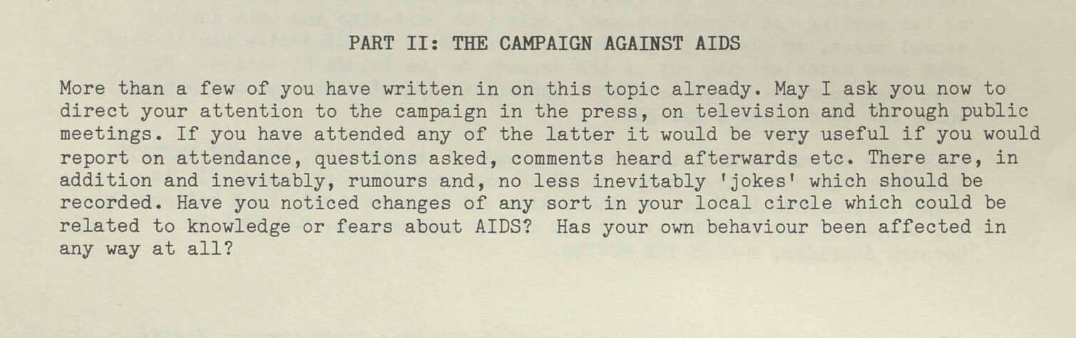 Text discussing a campaign against AIDS, asking for responses and reflections