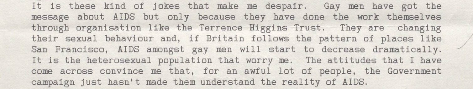 A typed text discussing AIDS awareness and its impact on behaviours