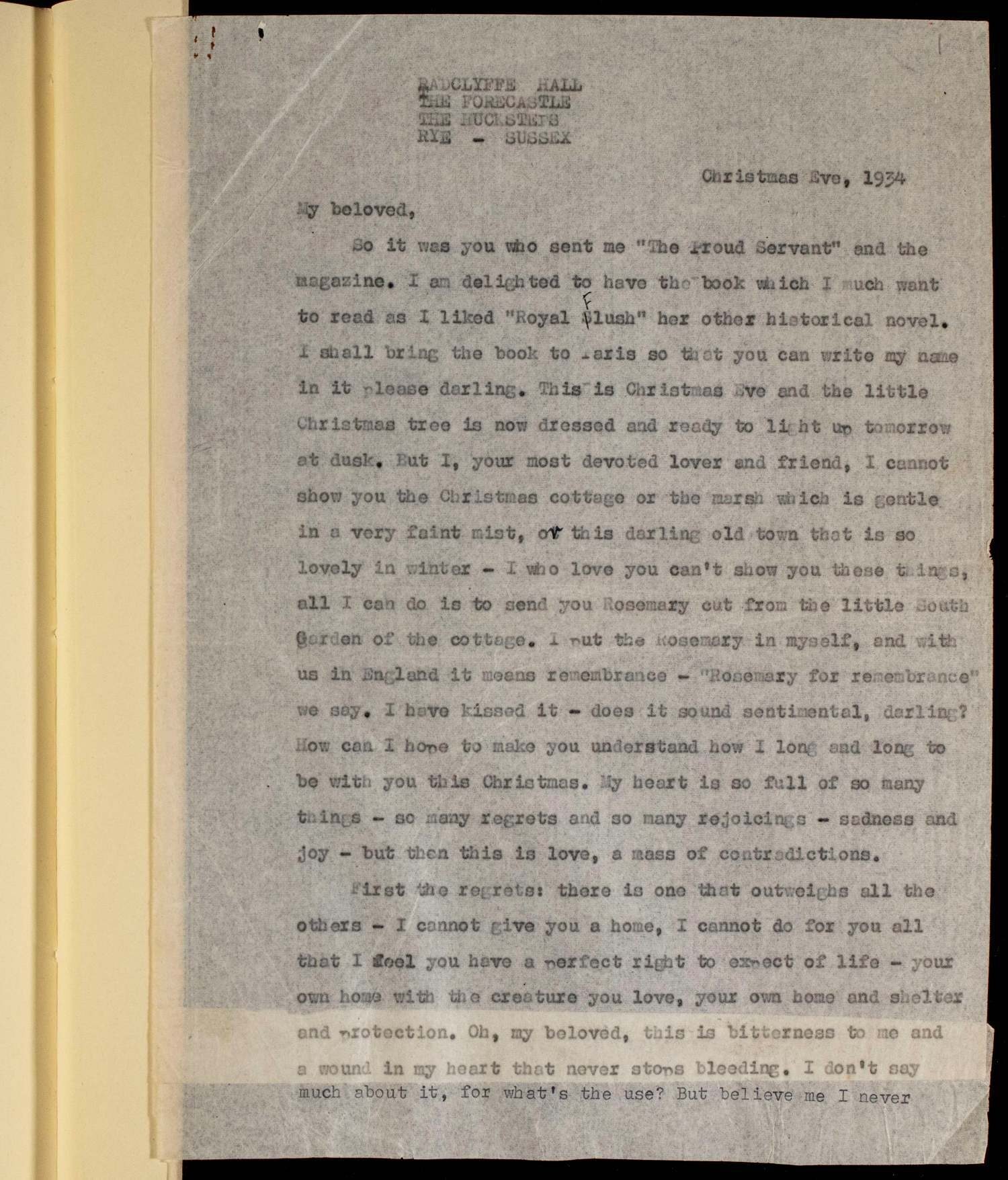 A typewritten letter dated December 10, 1929, on faded paper