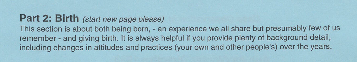 Text discussing experiences of birth, including attitudes and practices over the years