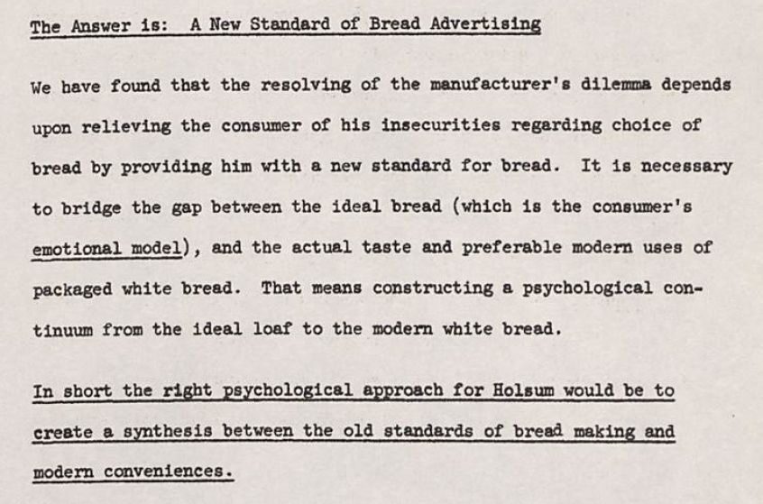Typed document discussing a new standard for bread advertising and consumer choices