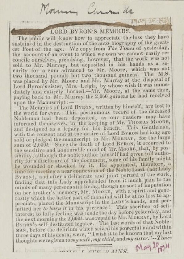 A handwritten document with text, containing annotations at the top and bottom
