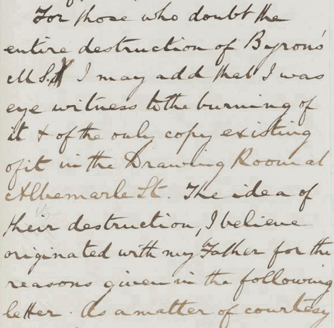 Handwritten letter discussing the destruction of a manuscript in the Dreaming Room