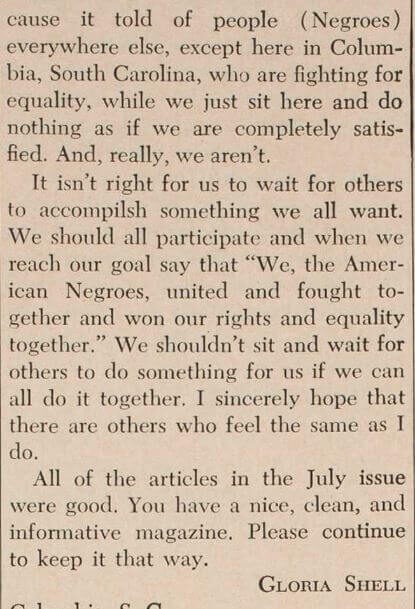 Text from a document discussing equality and rights for African Americans, urging action and solidarity