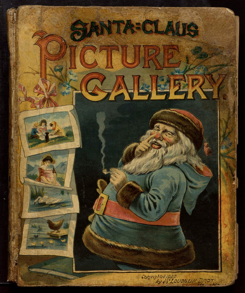 Cover of "Santa Claus Picture Gallery" book featuring Santa Claus in a blue coat