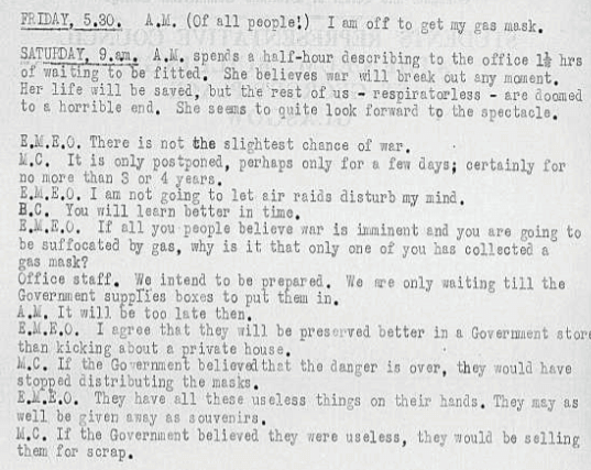 A typed letter with details about an upcoming gas mask fitting and warnings