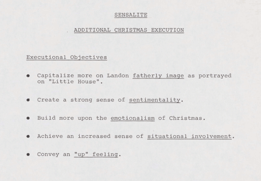 A typed document titled 'SENSALYTE' with objectives for Christmas execution