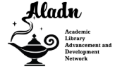 Logo for ALADN, Academic Library Advancement and Development Network, featuring a lamp.