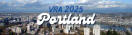 City skyline of Portland with text 'VRA 2025' and 'Portland' in bold, playful font.