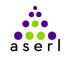 Logo of Aserl featuring a triangle made of purple and green dots.