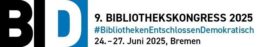 Event banner for the 9th Bibliothekskongress 2025, June 24-27 in Bremen.
