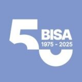 A light blue background with a large white '50', the word 'BISA', and the years '1975 - 2025' below.