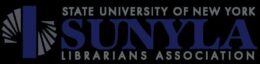 Logo for the State University of New York Librarians Association, featuring stylized letters and a fan-like design.
