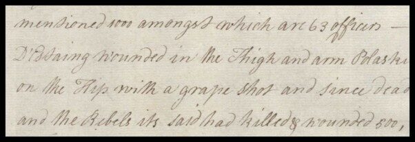 A handwritten letter discussing wounded soldiers and rebel casualties during a conflict.