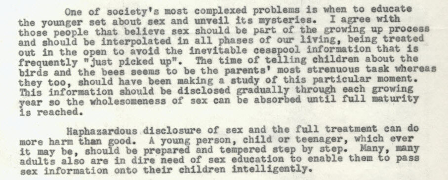 Text discussing the challenges of educating youth about sex and responsible information disclosure