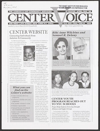 A black and white newspaper front page titled 'CENTER VOICE', featuring articles and photos
