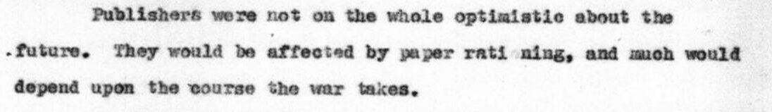 Text discussing publishers' lack of optimism about the future and war effects