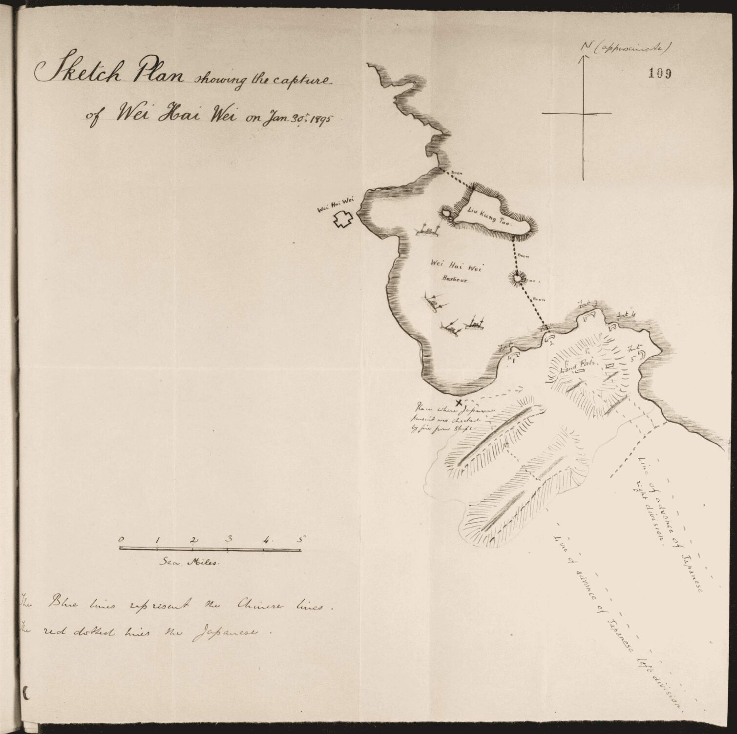 Sketch of a map with plans to capture Wei Hai Wei.