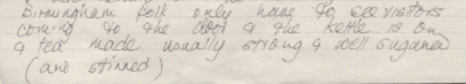 Handwritten note on light paper, discussing a kettle and possibly related observations