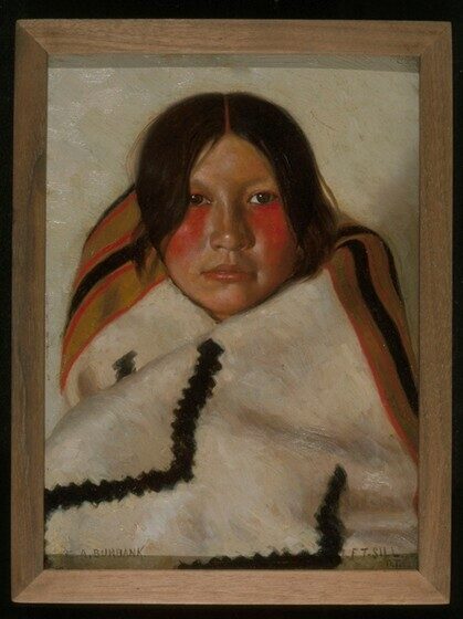 A vivid portrait painting of a young Indigenous girl of North America.