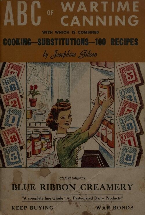 Cover of 'ABC of Wartime Canning' featuring a smiling woman holding jars.