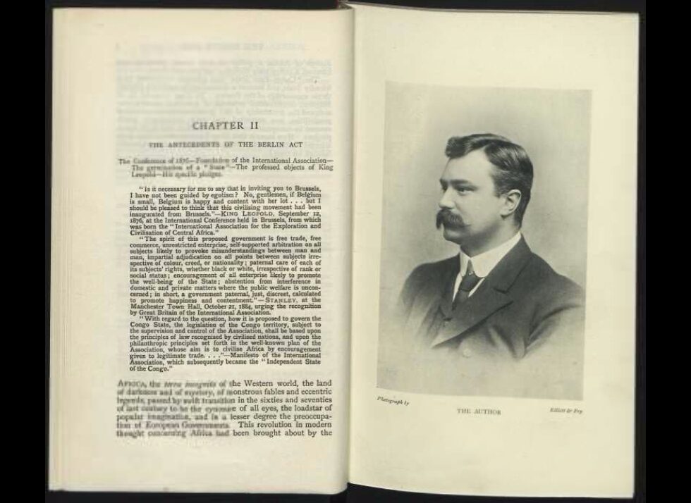 A page from a book showing Chapter II text on the Berlin Act, next to a black-and-white photograph of a man in profile.