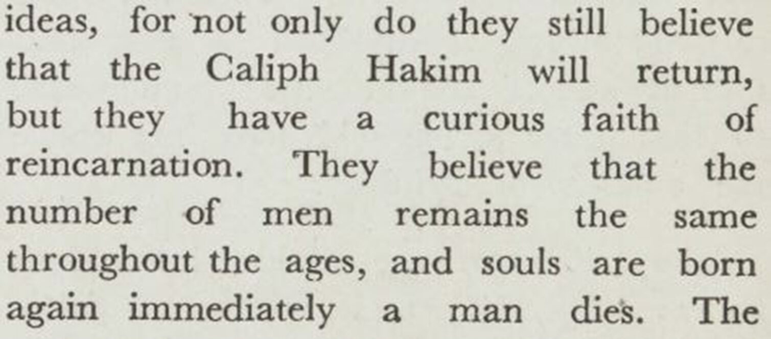 Text discussing beliefs in the Caliph Hakim's return and reincarnation, focusing on the number of souls