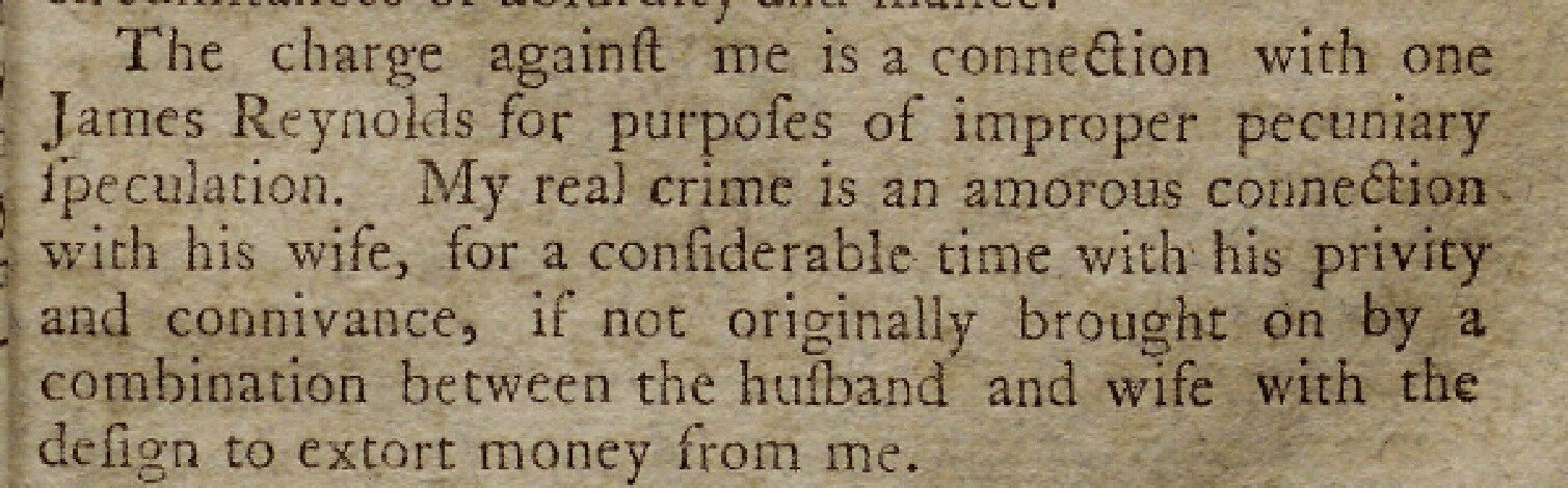 Text excerpt detailing a charge involving James Reynolds and an amorous connection with his wife