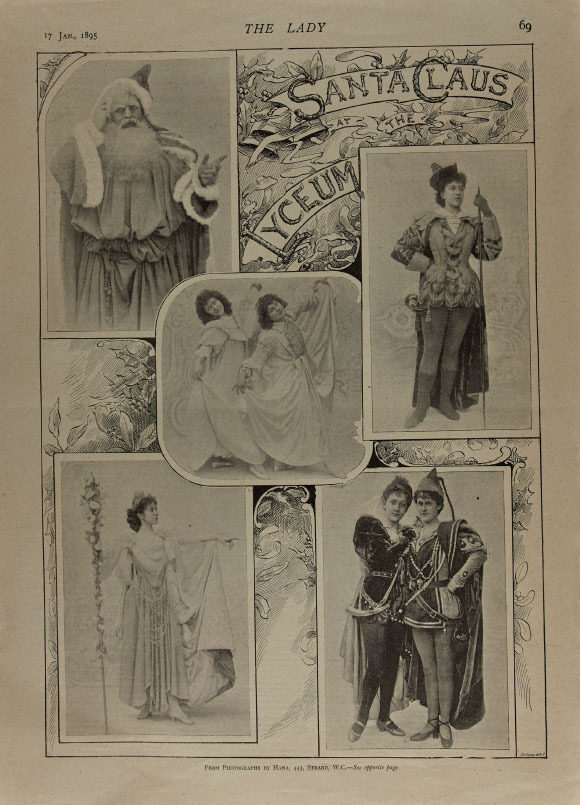 Vintage magazine page showing Victorian actors in costumes for “Santa Claus at the Lyceum Theatre".