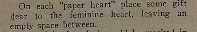 Text instructions about placing gifts on paper hearts, with an emphasis on leaving space.