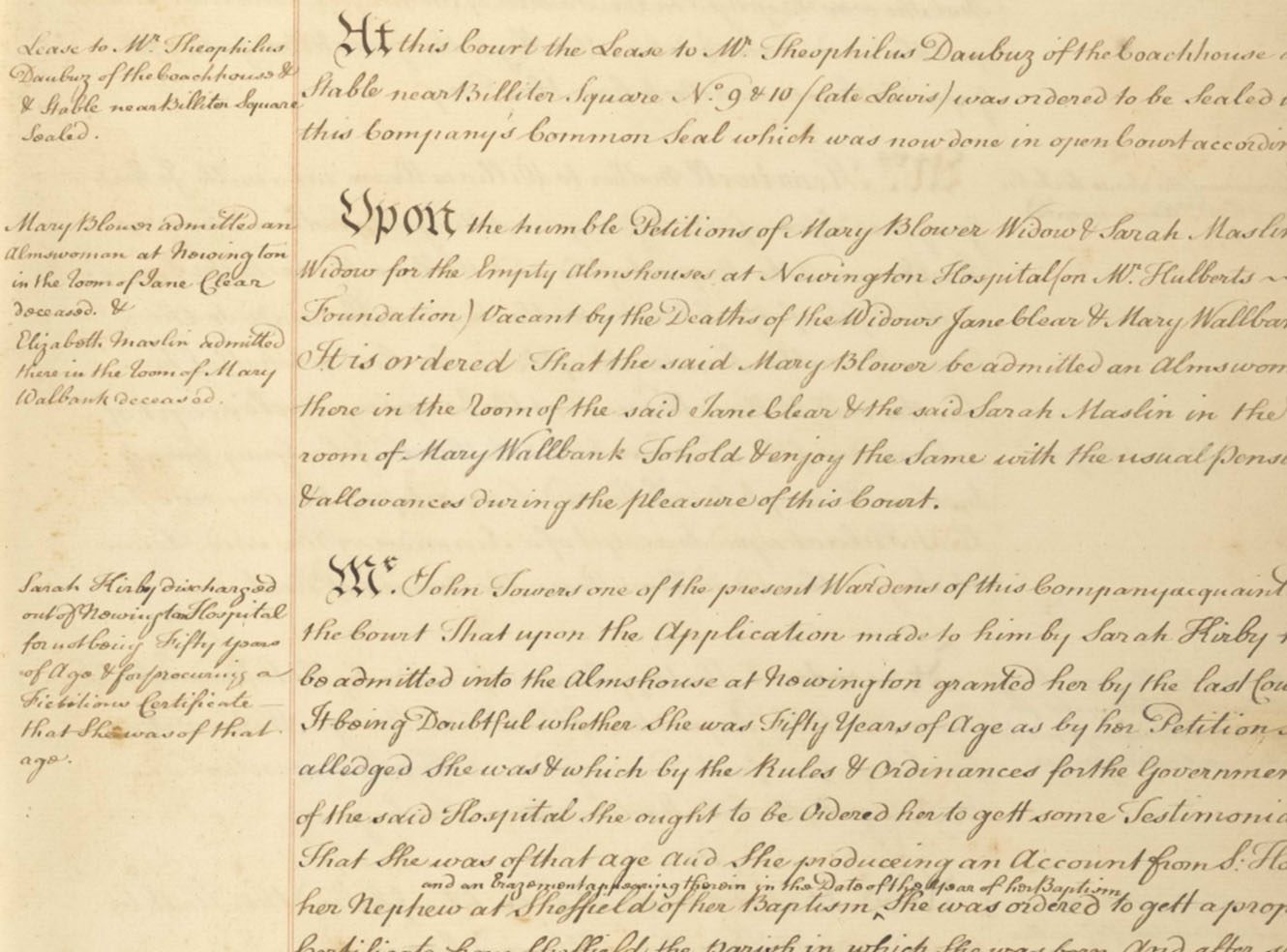 A historical legal document with elaborate handwriting, mentioning names, petitions, and court orders.