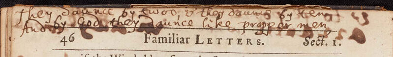 Close-up of the top page of a book showing the title "Familiar Letters" and handwritten notes