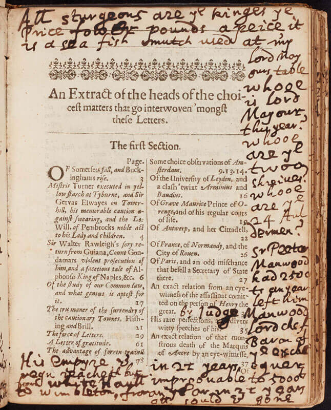 A vintage book page with handwritten notes and musical notation at the top