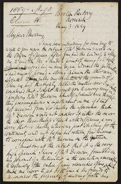 A handwritten letter from Reverend Whitwell Elwin to John Murray III.
