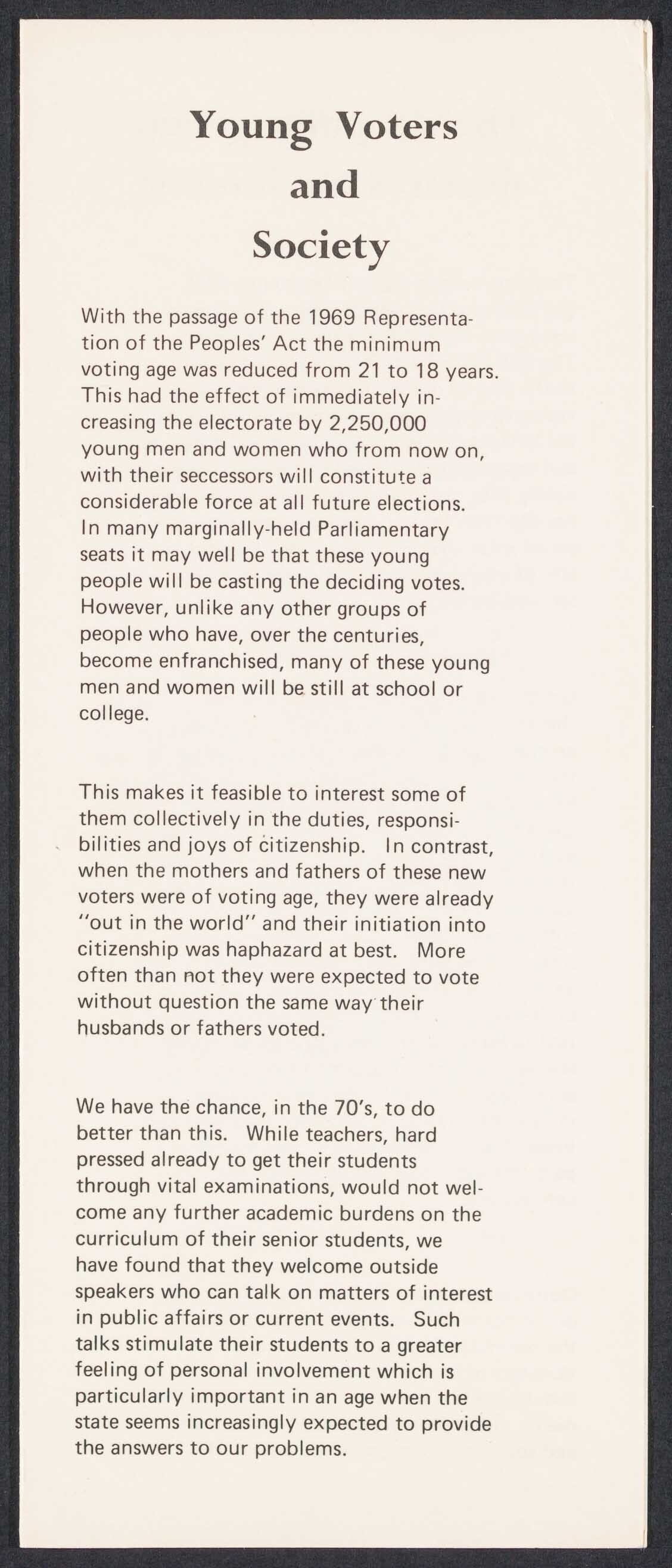 A document titled 'Young Voices and Society' with text discussing youth and social issues