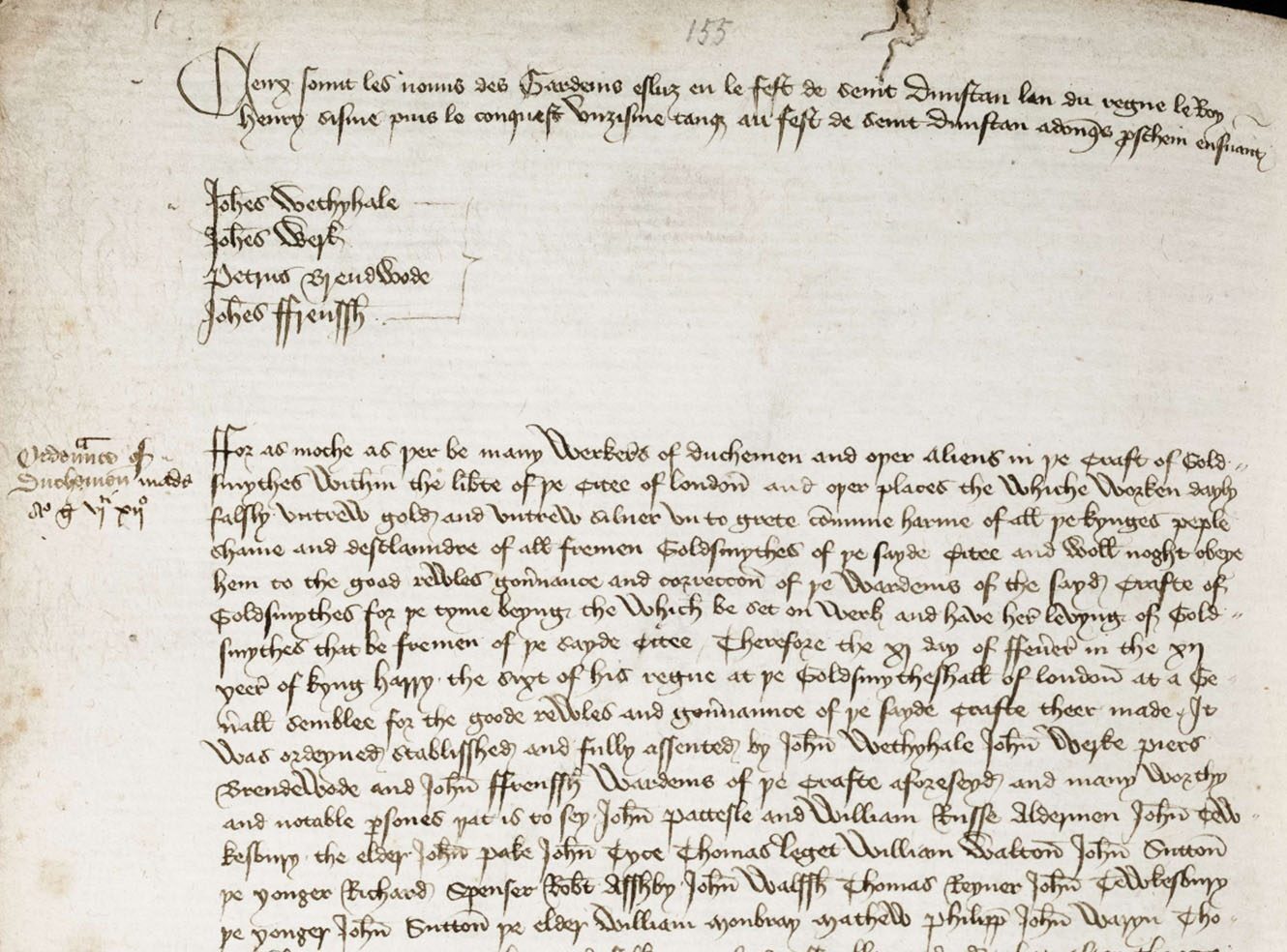 A handwritten historical document with text in various scripts, names listed at the top.