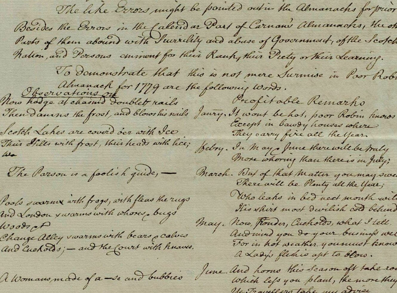 Handwritten text, possibly poetry or observations about the weather and seasons, on aged paper.