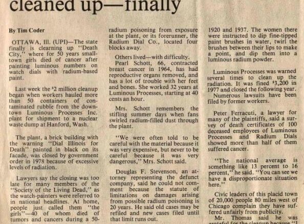 A newspaper article titled 'Death City' is to be cleaned up—finally, discussing town clean-up efforts