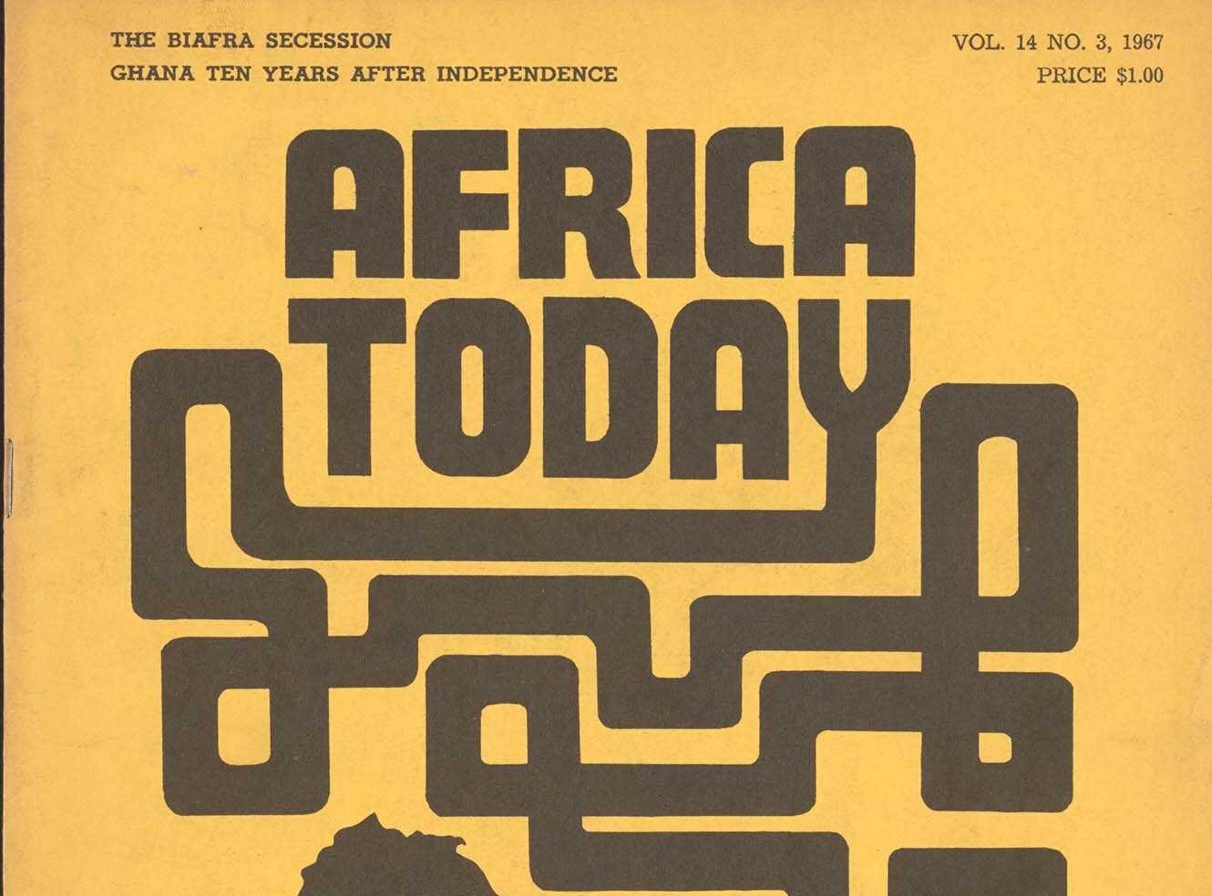 Magazine cover titled 'Africa Today', featuring bold graphics and a yellow background.