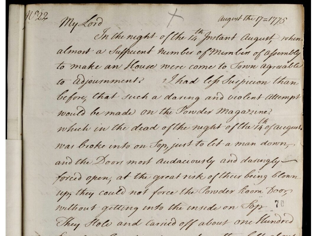 A handwritten letter dated August 17, 1775, discussing an event involving a violent attempt.