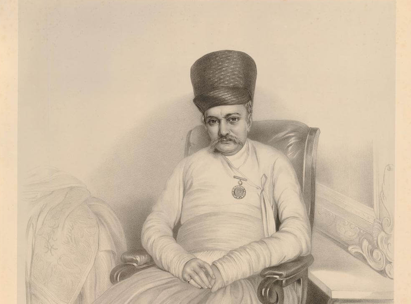 A pencil portrait of Sir Jamsetjee Jejeebhoy.
