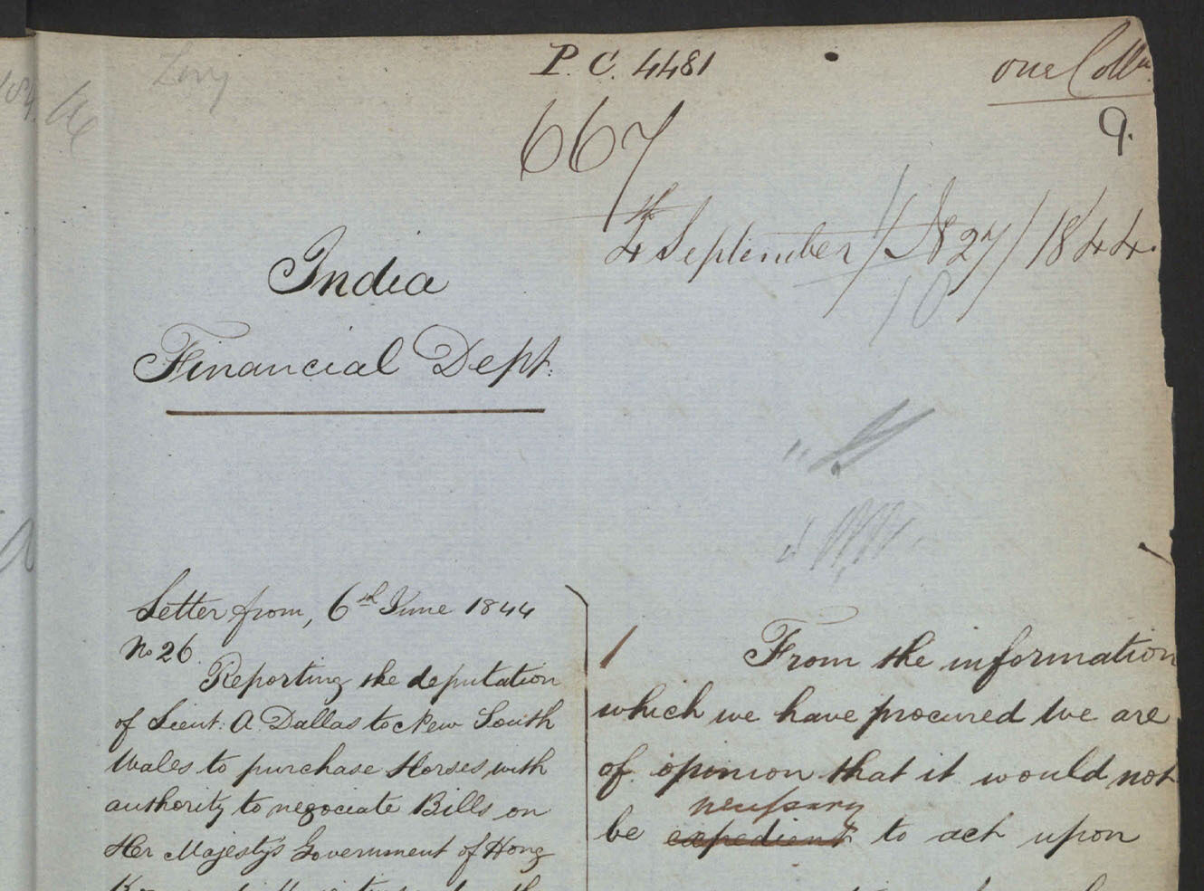 A handwritten document from India's Finance Department, dated 6th June 1900, discussing property issues