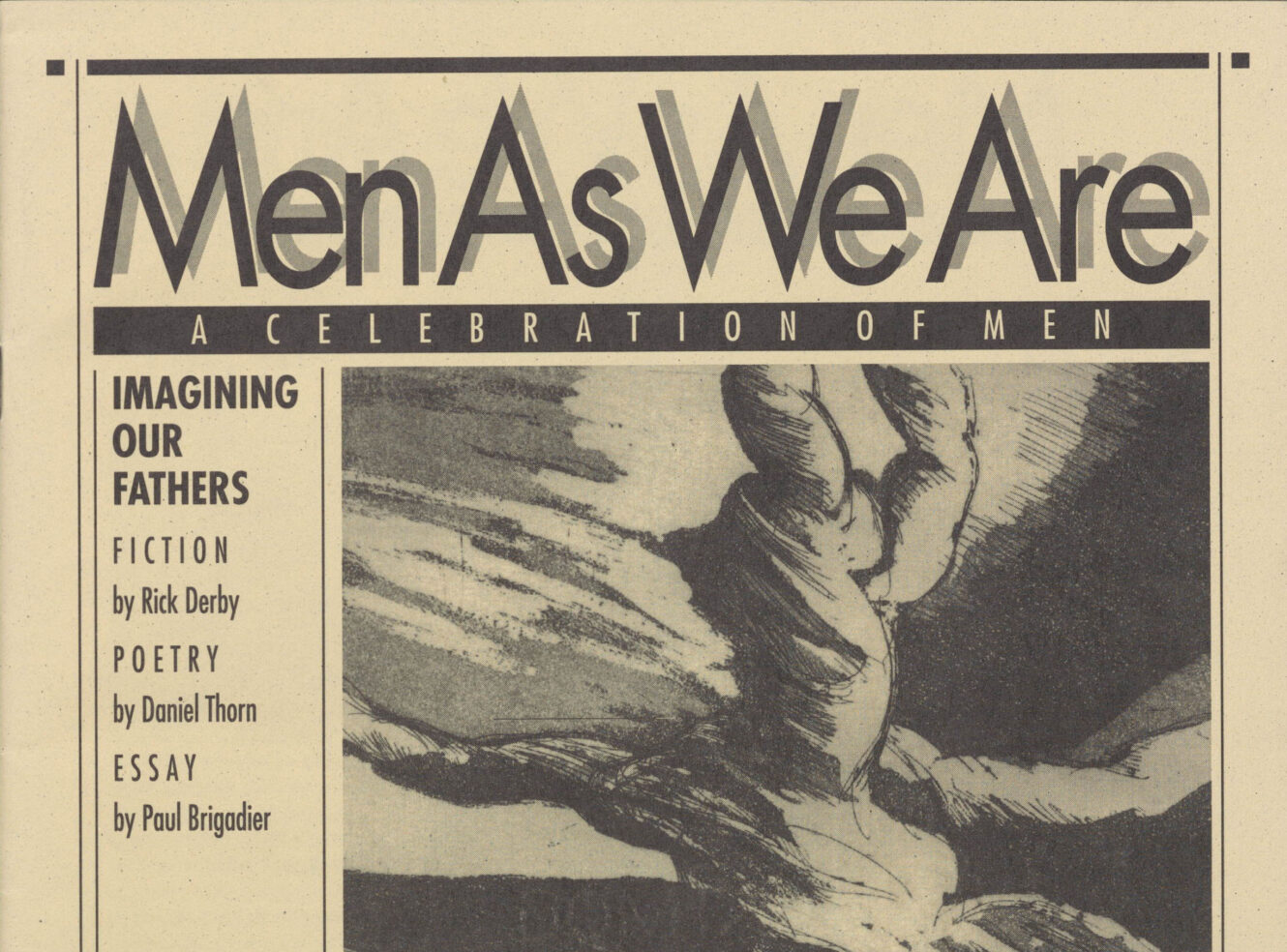 Magazine cover titled 'Men As We Are' featuring an illustration of a man and child. Summer 1993 issue.