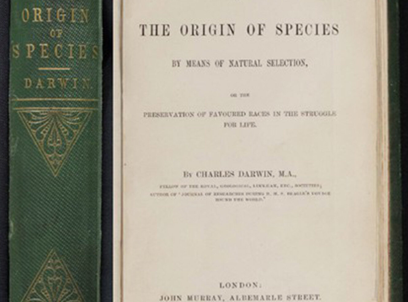 The front page of a book titled, 'The Origin of Species' by Charles Darwin.
