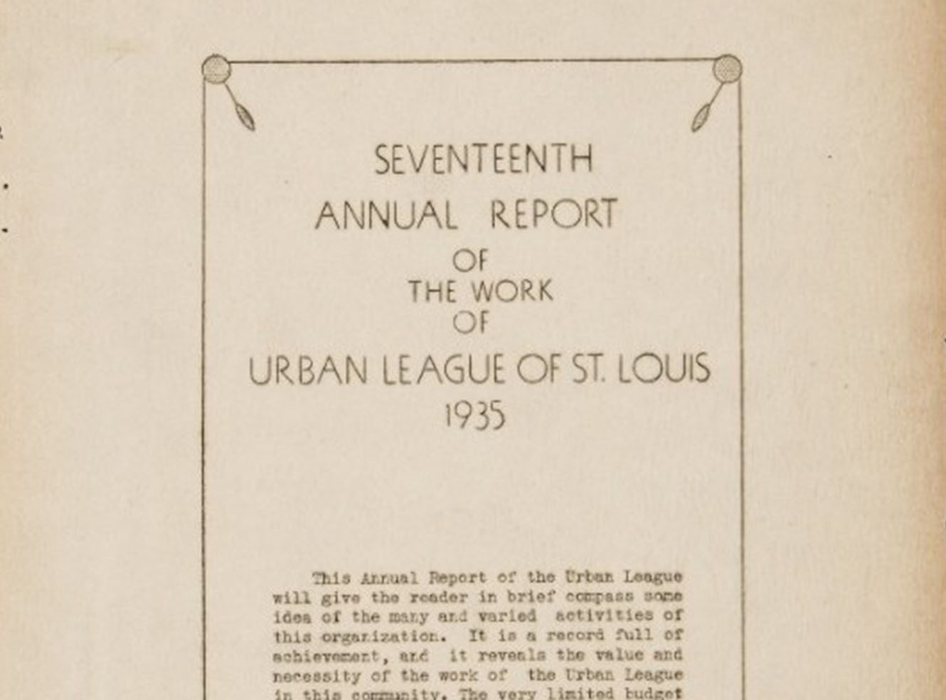 The front cover of the 'Seventeenth Annual Report of the work of Urban League of St Louis'.