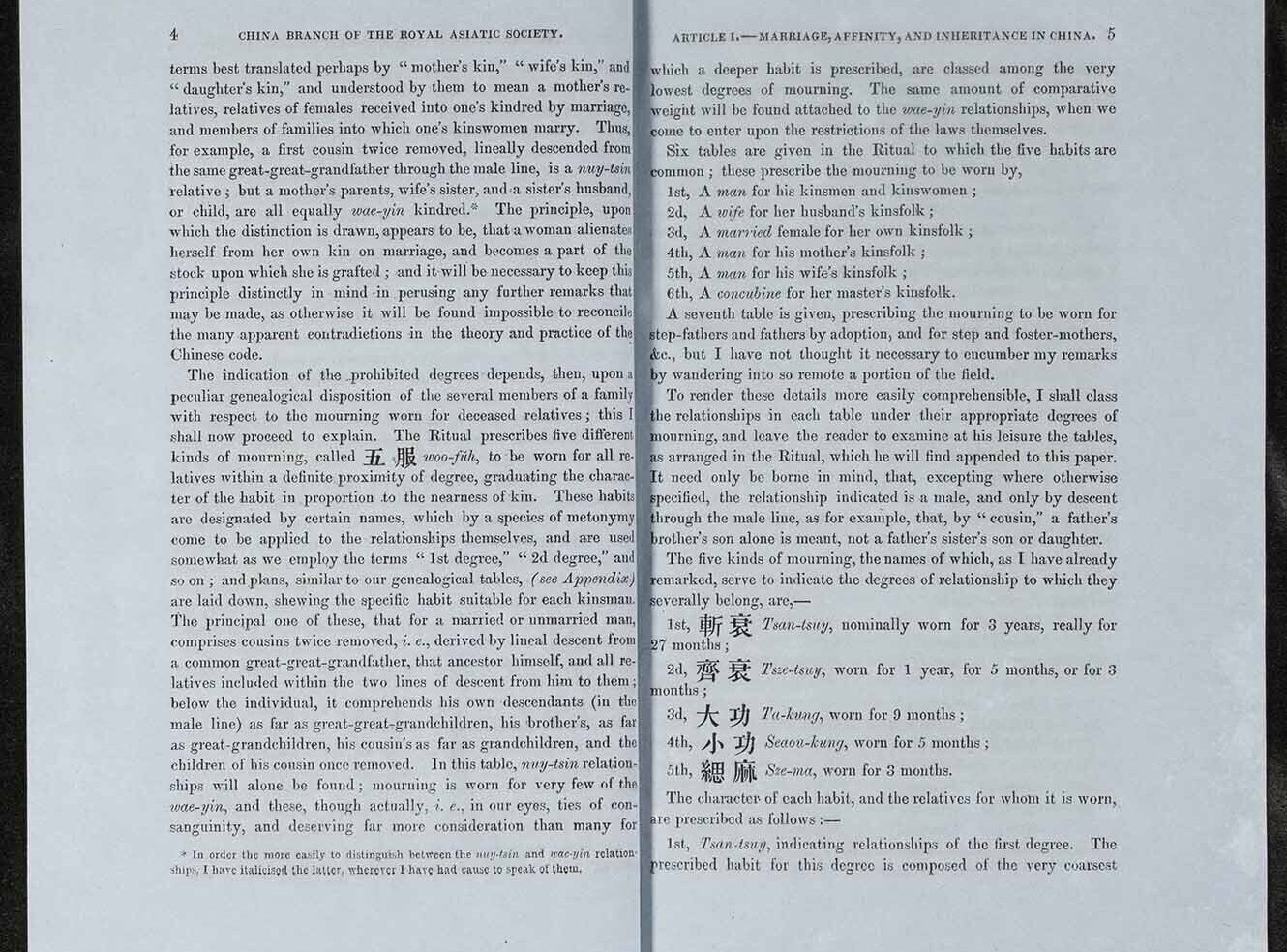 A page from a document discussing relationships and rituals in China, with tables and text.