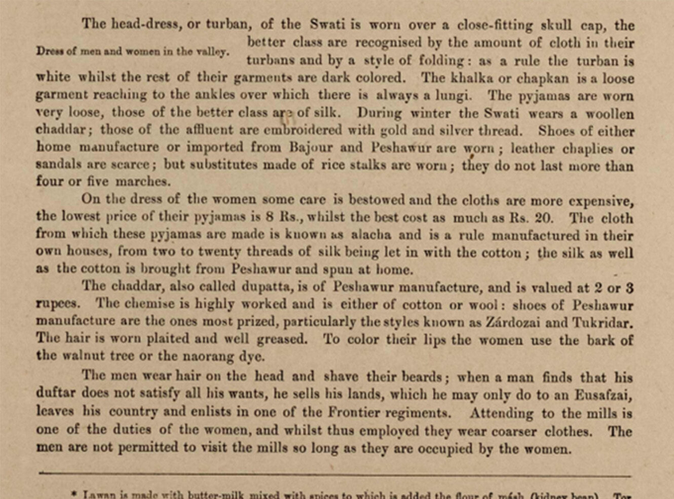 Text describing traditional clothing styles and customs of the Swedes and their sewing methods