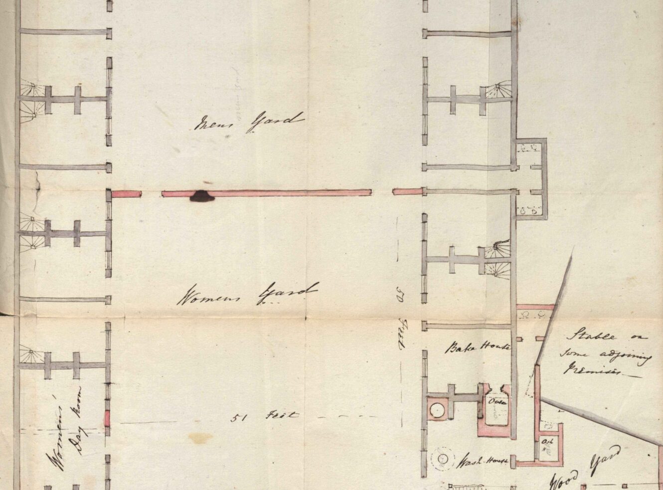 A hand-drawn floor plan showing room placements and labels for different areas
