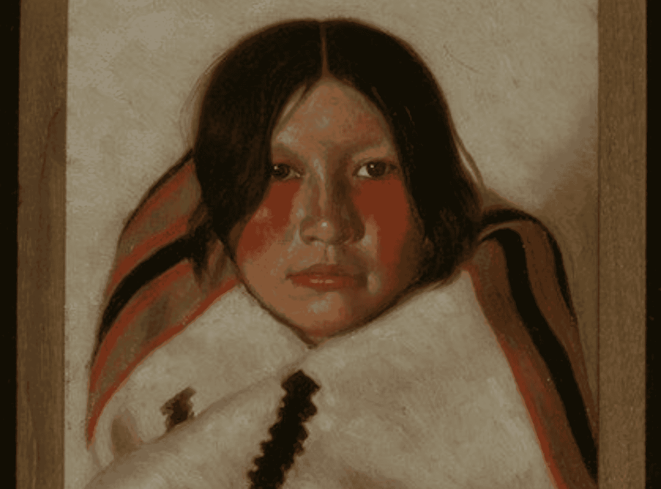 A vivid portrait painting of a young Indigenous girl of North America.